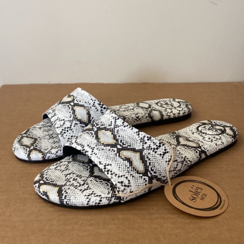 Textured Snake-Print Slide Sandals - White/Black - Picture 11 of 11